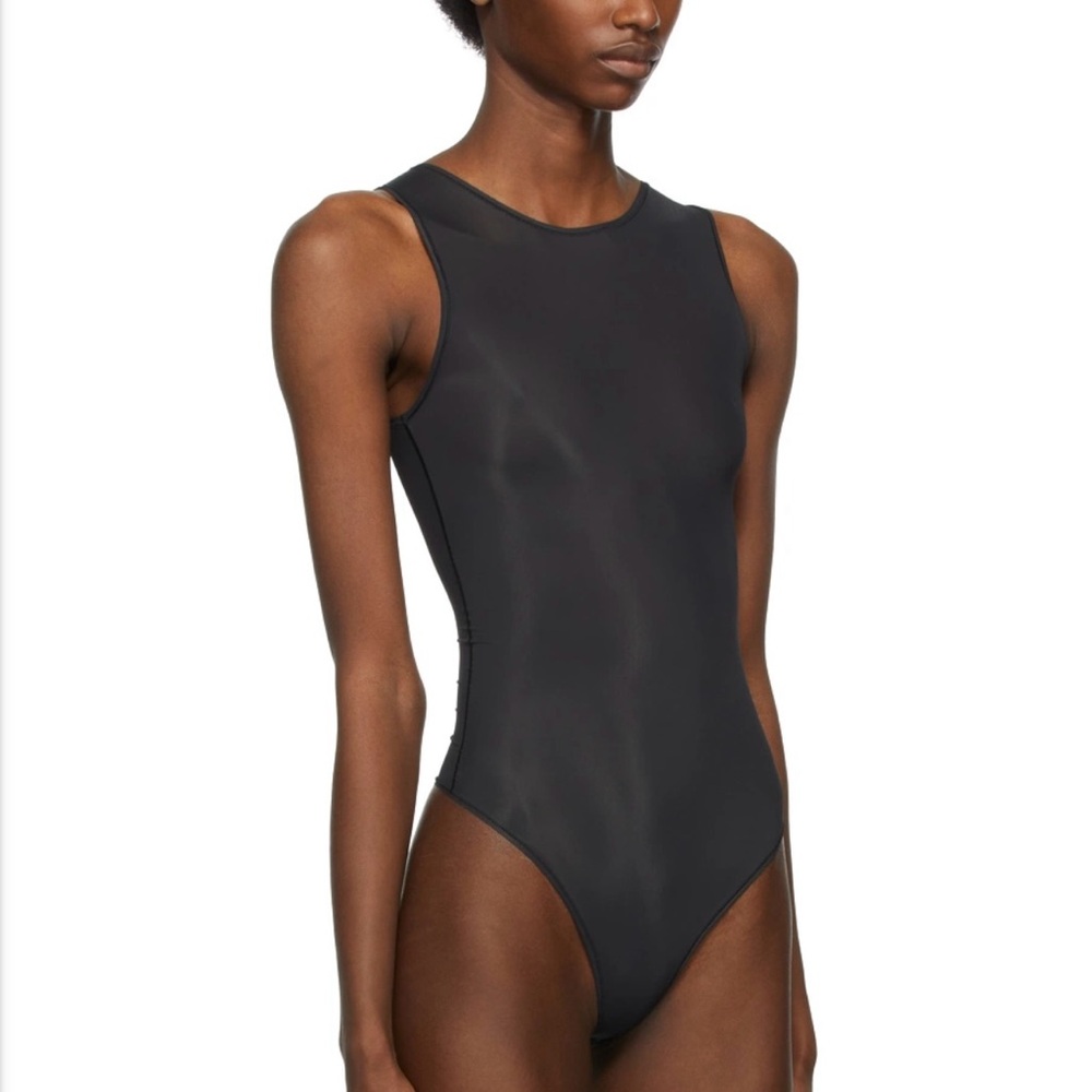SKIMS Black Jelly Sheer Crewneck Bodysuit in onyx xs